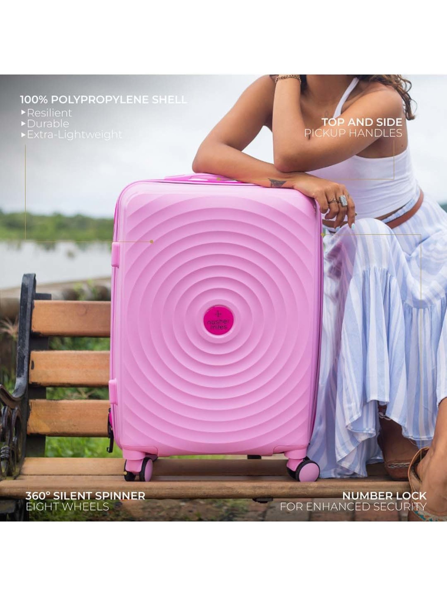 Nasher Miles Goa Hard-sided Polypropylene Luggage Set of 2 Pink Trolley Bags (65 & 75 Cm)