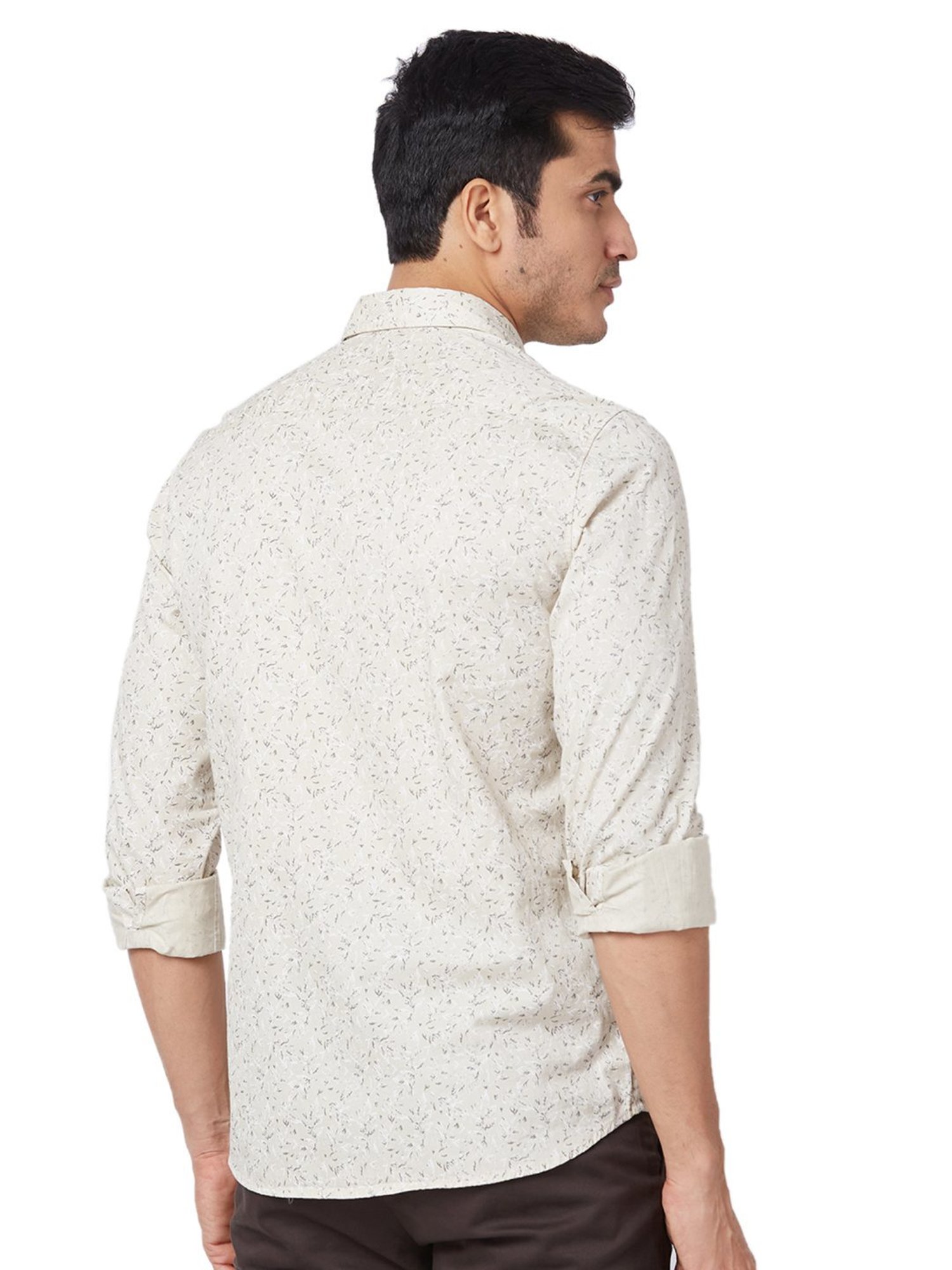 Parx Beige Cotton Classic Fit Printed Shirts