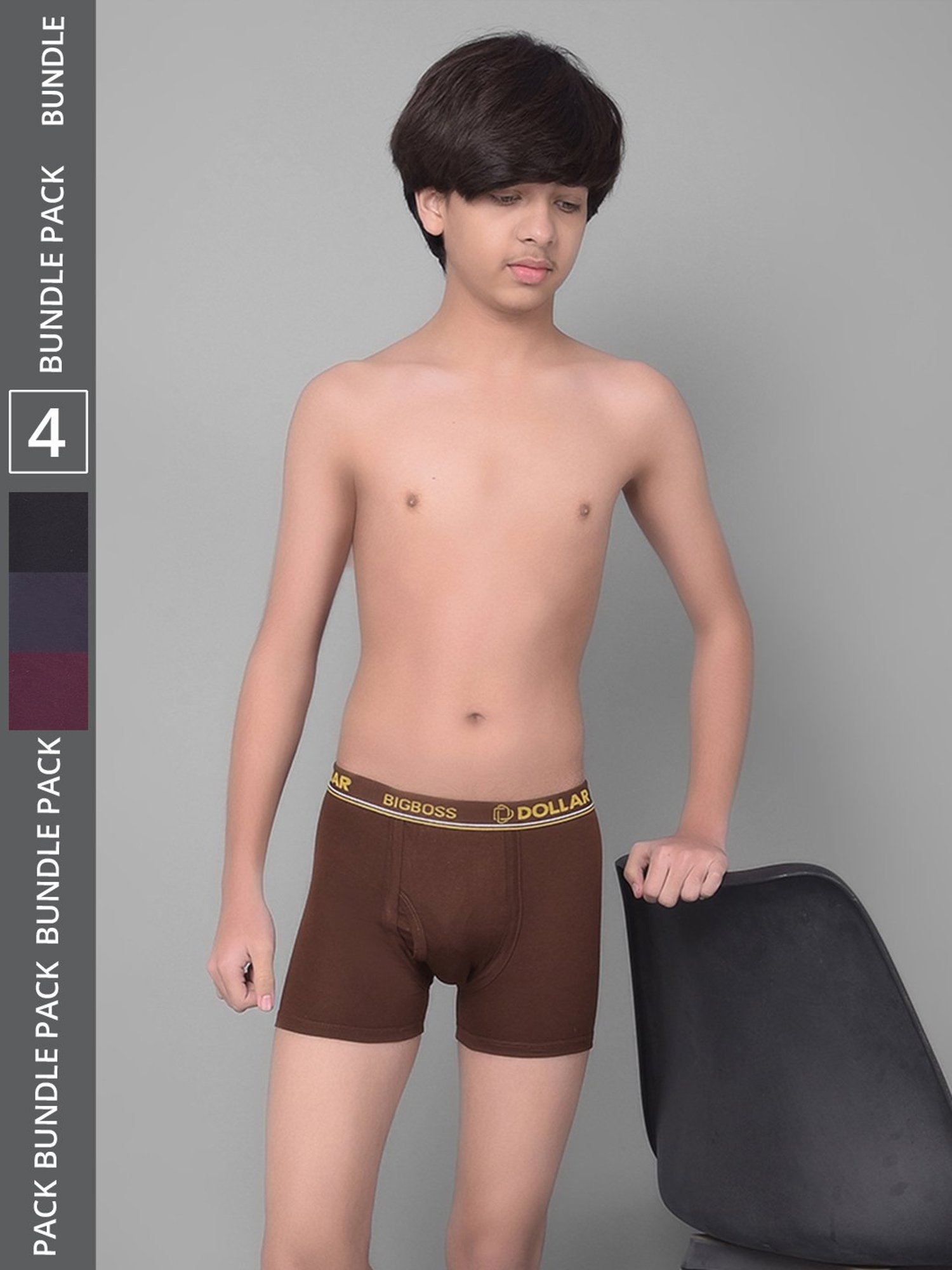 Dollar Bigboss Boys Multicolor Solid Trunks (Pack Of 4)