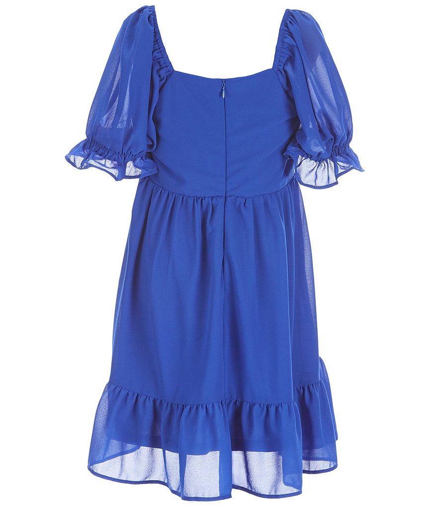 I.N. Girl 7-16 Puffed Ruffled Sleeve Solid Georgette Fit-And-Flare Dress