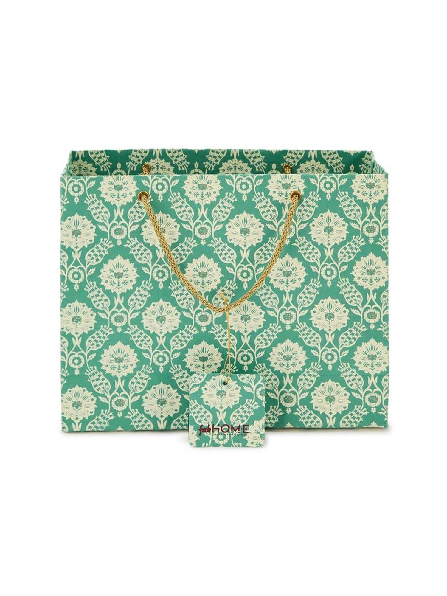 Fabindia Home Green Paper Printed Sarkhaab Medium Gift Bag