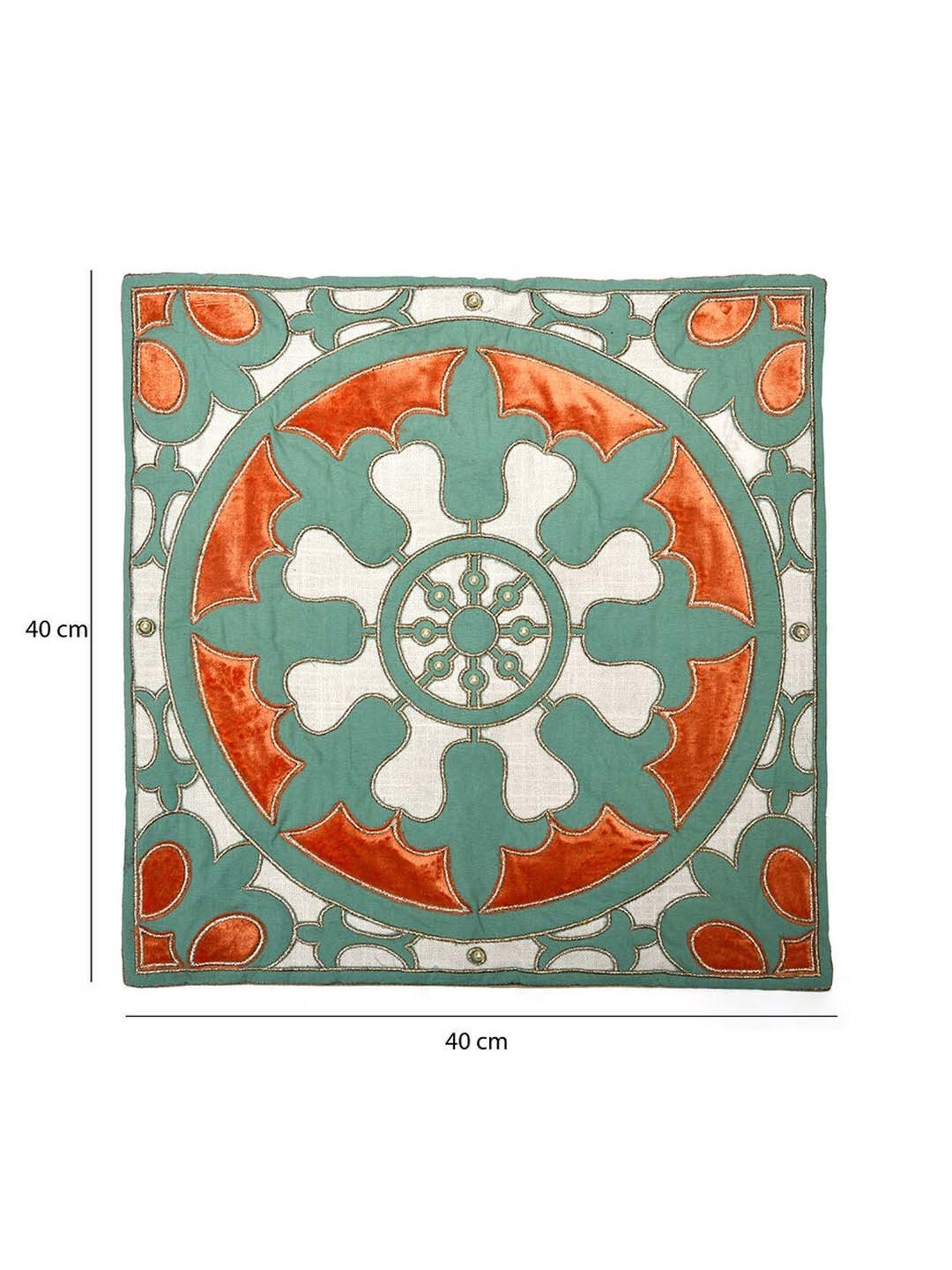 @home Nilkamal Green & Orange Cotton Cushion Cover