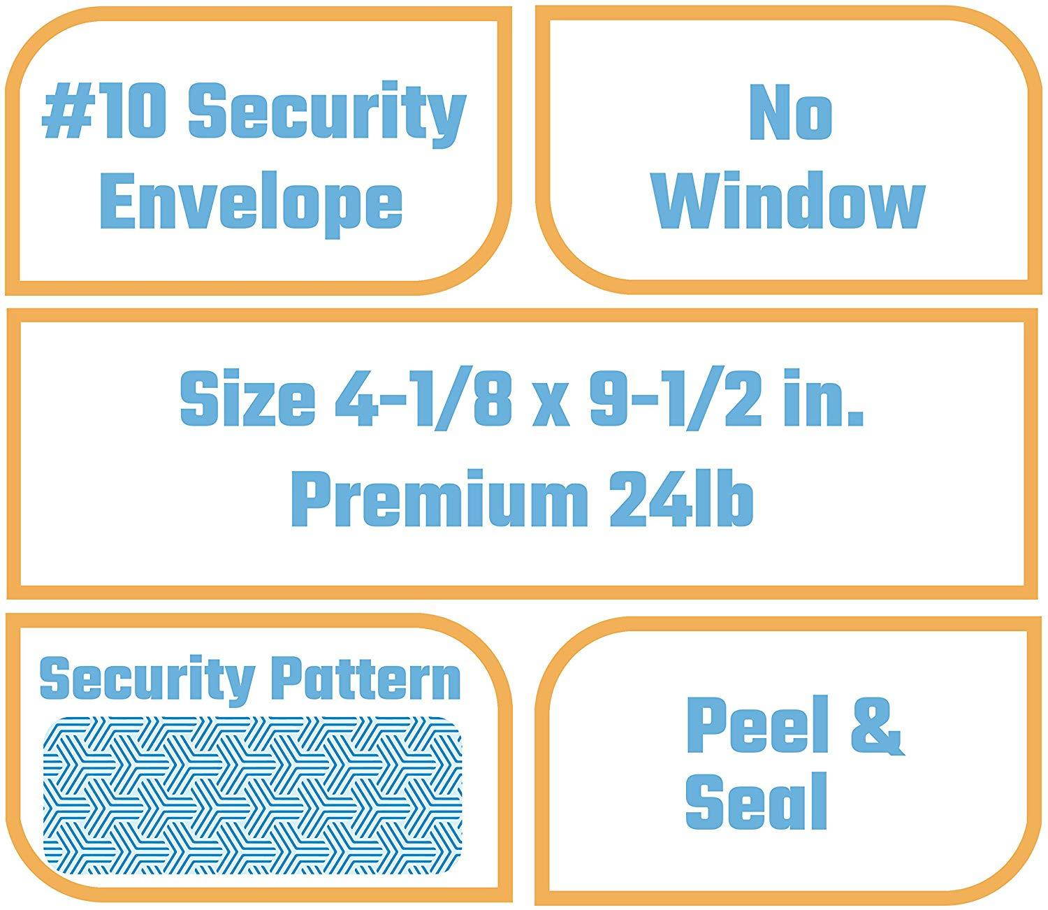 Office Deed 500 #10 Envelopes SELF SEAL Business Envelope Windowless Design, Security Tint Pattern for Secure Mailing, Invoices, Statements & Legal Document, 4-1/8 x 9-1/2 Inches
