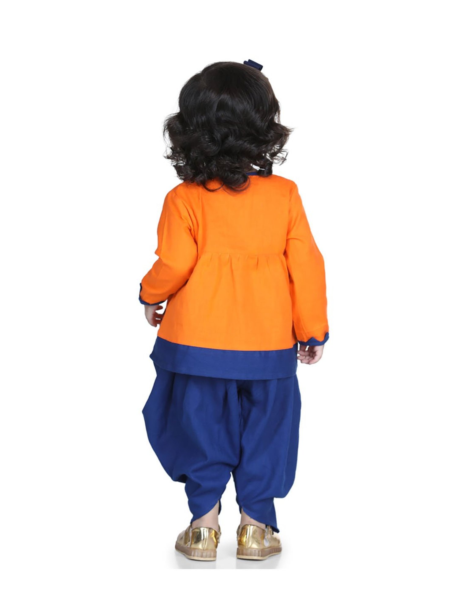 BownBee Kids Orange & Navy Printed Top with Dhoti