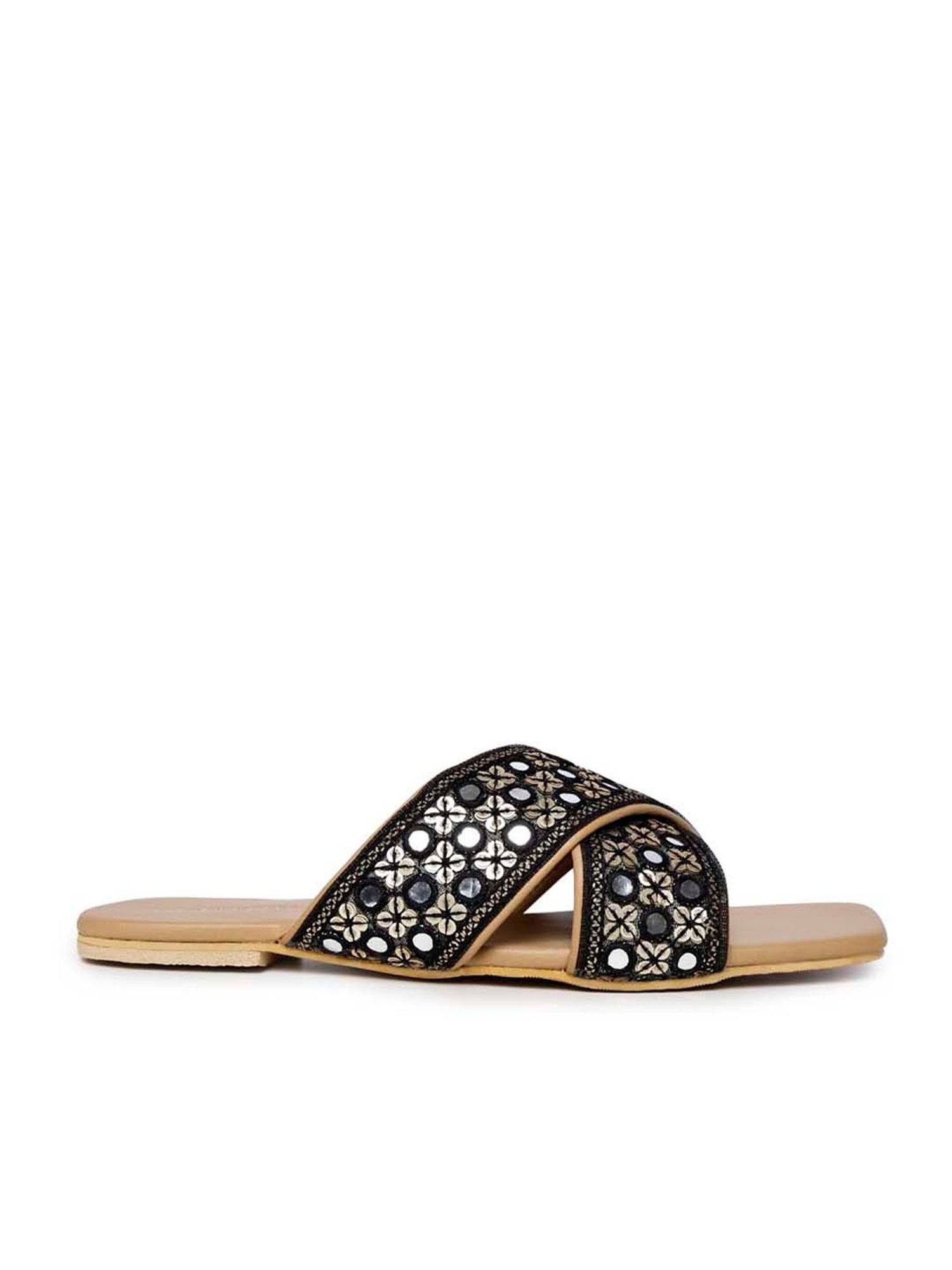 Glam Story Women's Black Cross Strap Sandals