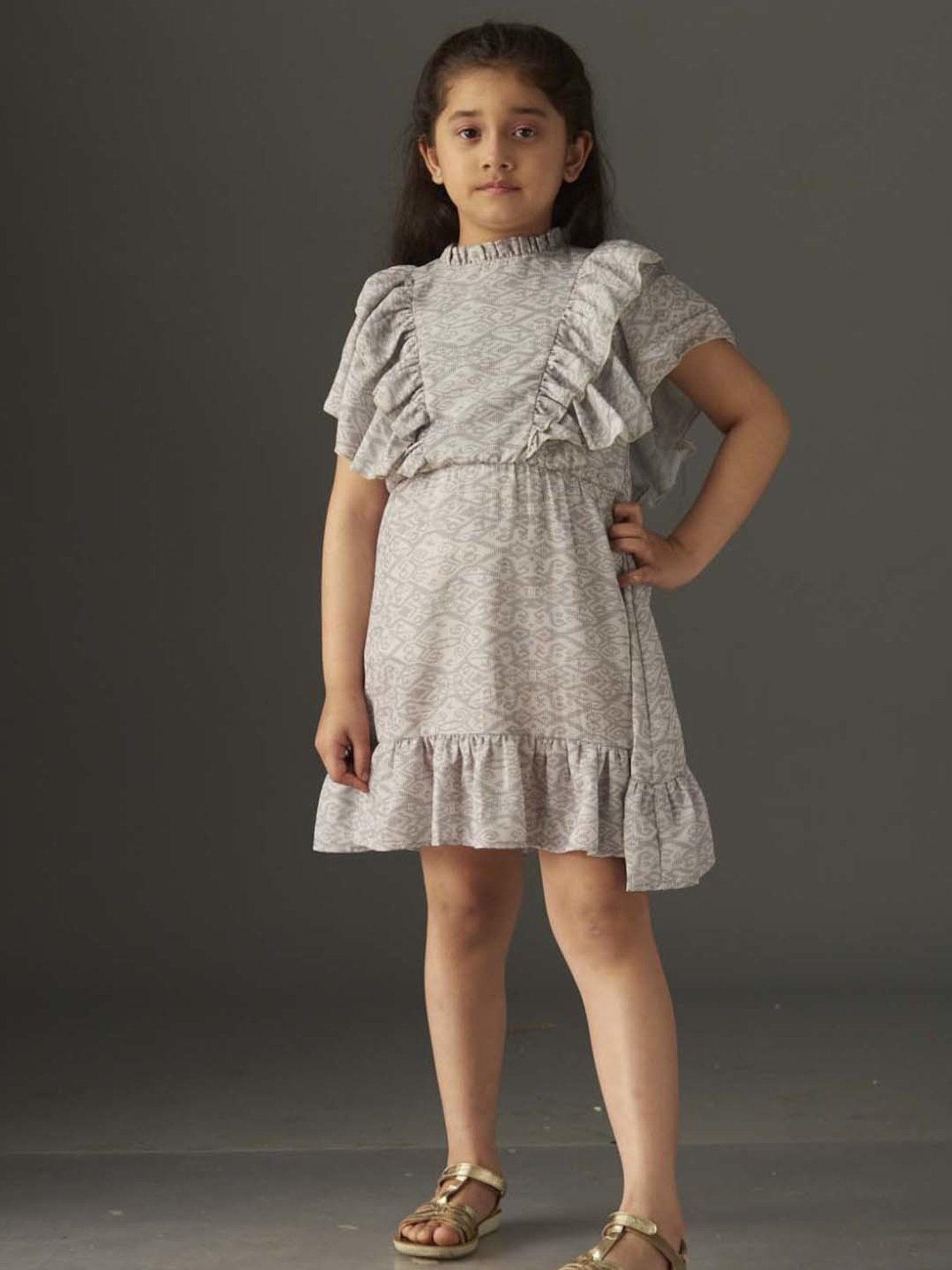 KidsDew Kids Grey Printed Dress