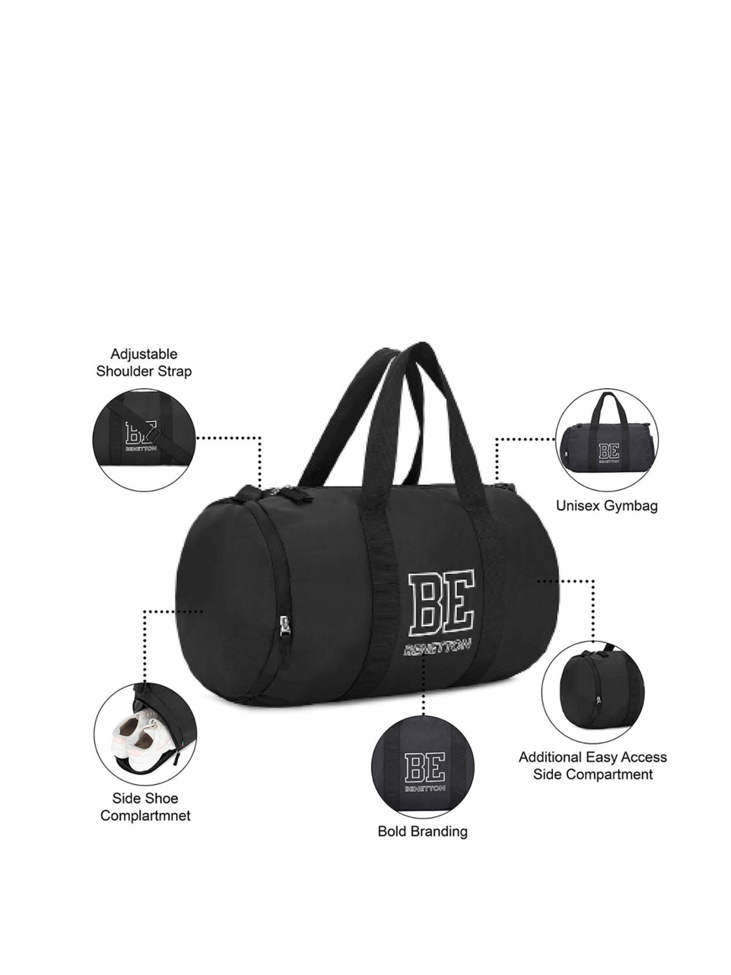 United Colors of Benetton Drew Black Large Gym Bag