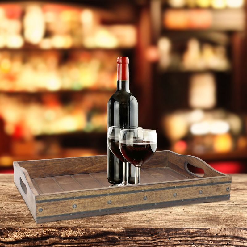 17.7" x 12.1" Rectangular Wooden Tray with Metal Rivets Brown - Stonebriar