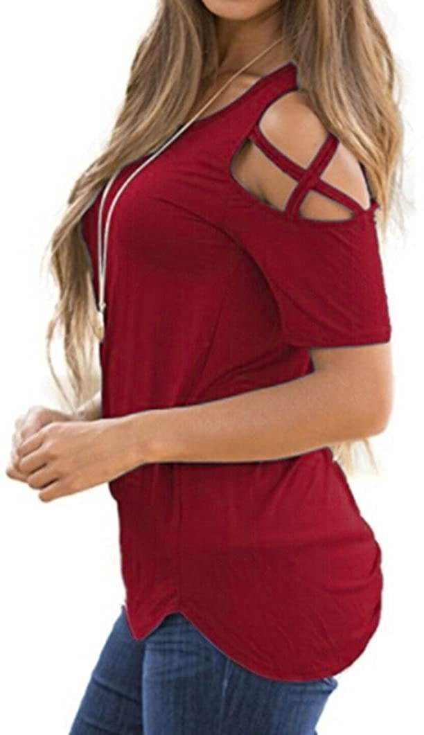 TOPUNDER 2018 Women Summer Blouses Short Sleeve Tops Strappy Cold Shoulder T-Shirt