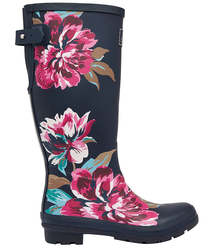 Joules Welly Print Floral Print Tall Block Heel Rain Boots