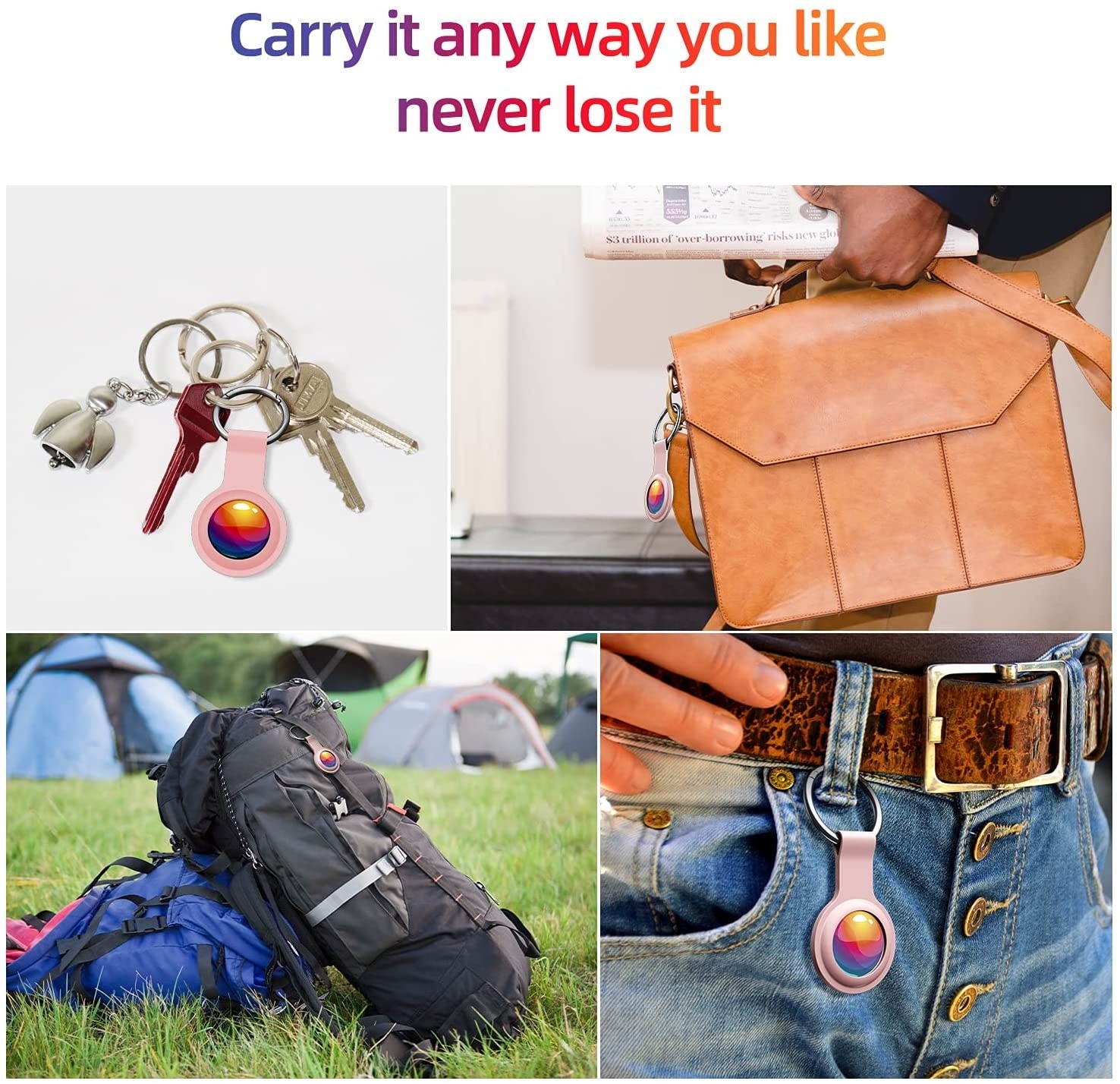 BENKS Protective Silicone Case Compatible with Airtag Case Finder 2021, [Keeps Signal Strong], with Carabiner Portable Protector Cover Applied to Keys, Backpacks, Headset, Pet Collar Pink