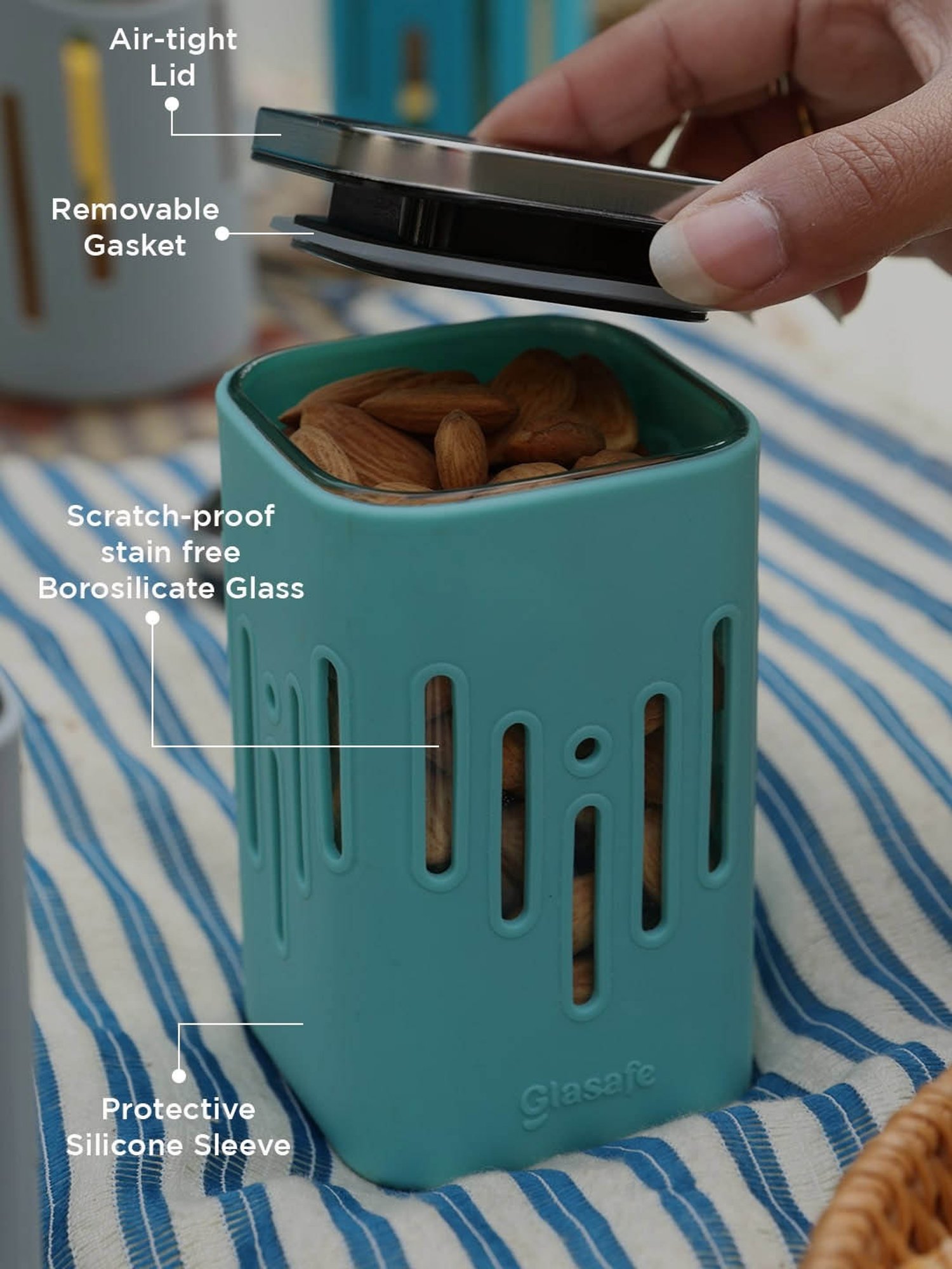 Glasafe 'O' Grip Mellow Green Borosilicate Container (250ml)