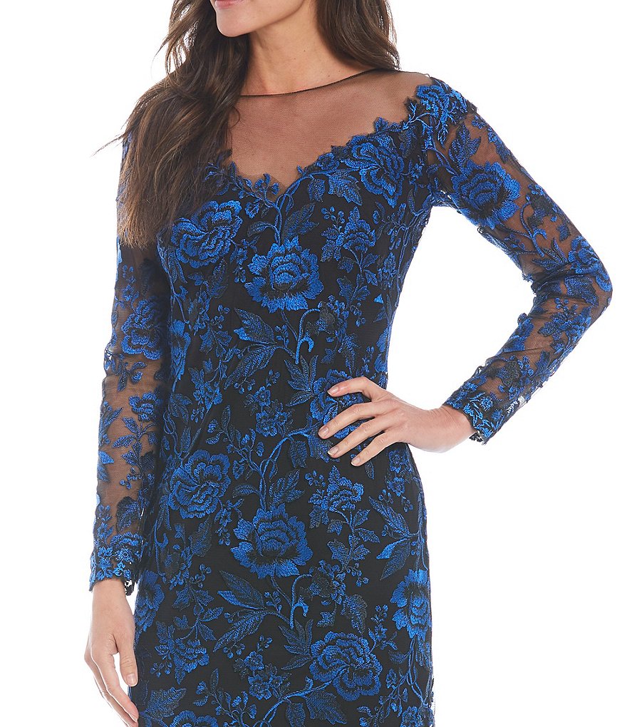 Tadashi Shoji Illusion Yoke Boat Neck Long Sleeve Lace Sheath Dress