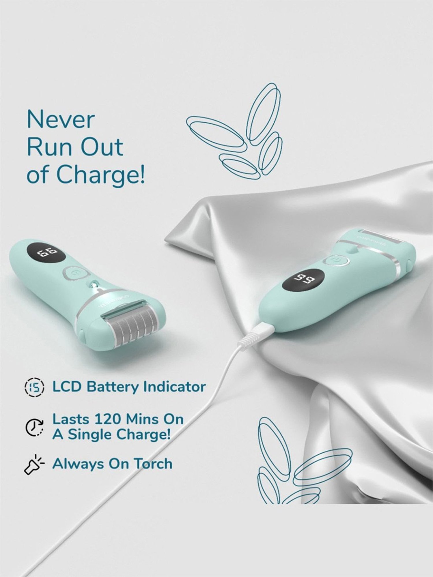 Caresmith Bloom Rechargeable Callus Remover, Foot Scrubber for Dead Skin, 3 Roller (Mint Green)