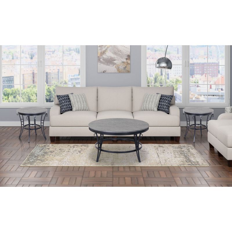 Wallace & Bay T229-00 Emmerson 35 Inch Round Contemporary Modern Accent Cocktail Coffee Table with Metal Base, Cathedral Gray and Black