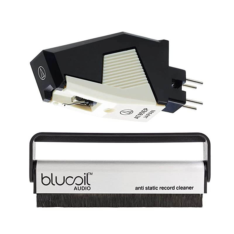 AT85EP Dual Moving Magnet Cartridge for PMount Turntables Bundle with Blucoil Carbon AntiStatic Vinyl Cleaning Brush