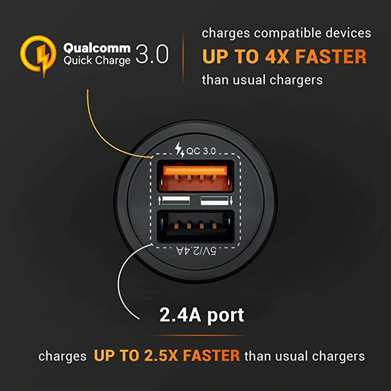 Car Charger Qualcomm Quick Charge 30 Dual USB 54A30W Fast Car Charger Adapter QC 30 3A + Smart IC 24A Compatible with iPhone Galaxy S20 S10 S9 S8 S7 S6 Note LG Nexus etc