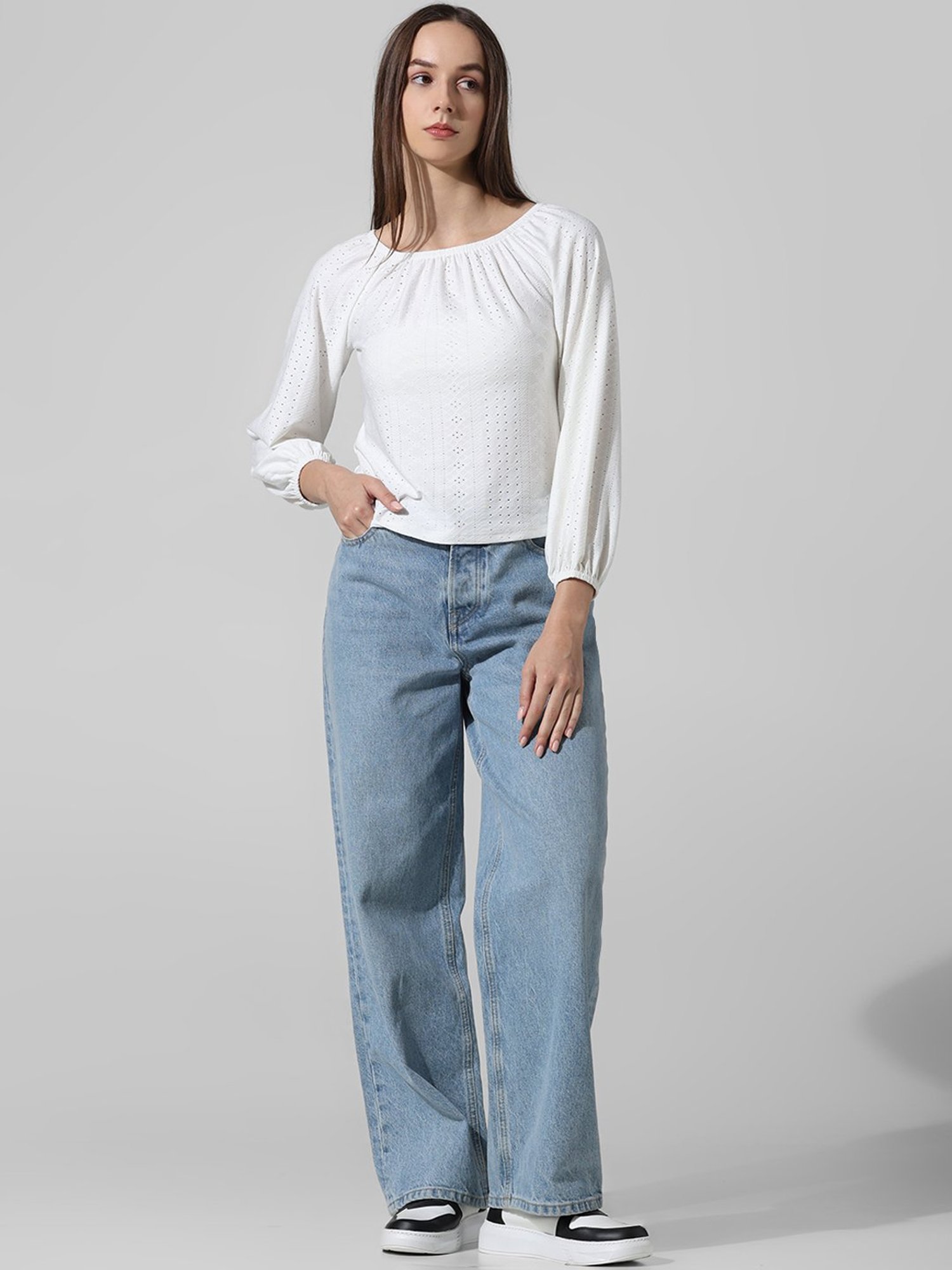 Only White Self Design Top