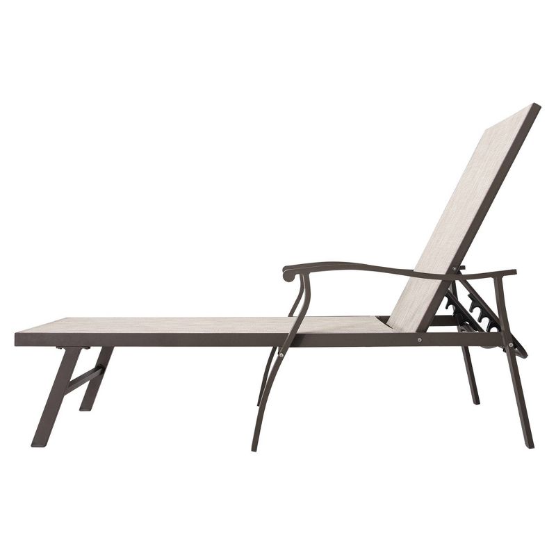 Outdoor Aluminum Adjustable Chaise Lounge Chair with Arms - Beige - Crestlive Products