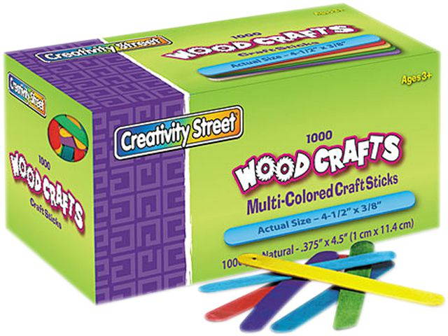 Chenille Kraft 3775-02 Colored Wood Craft Sticks, 4 1/2 X 3/8, Wood, Assorted, 1000/Box