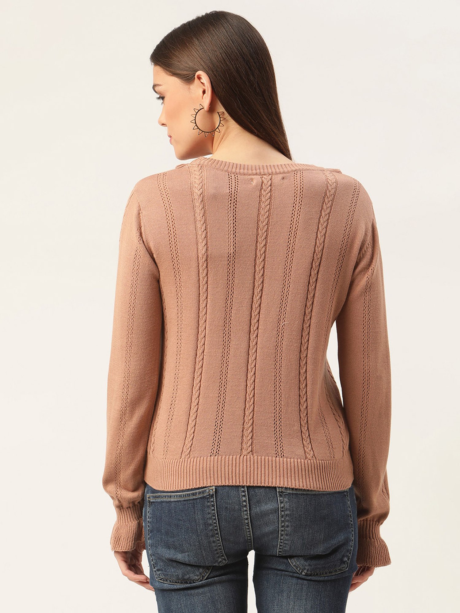 Elle Light Brown Round Neck Sweater