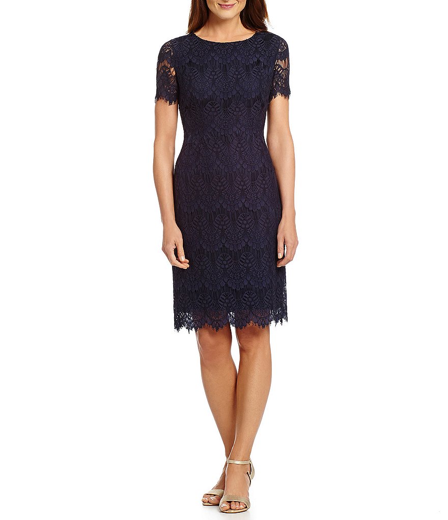 Preston & York Felicia Short Sleeve Round Neck Lace Sheath Dress