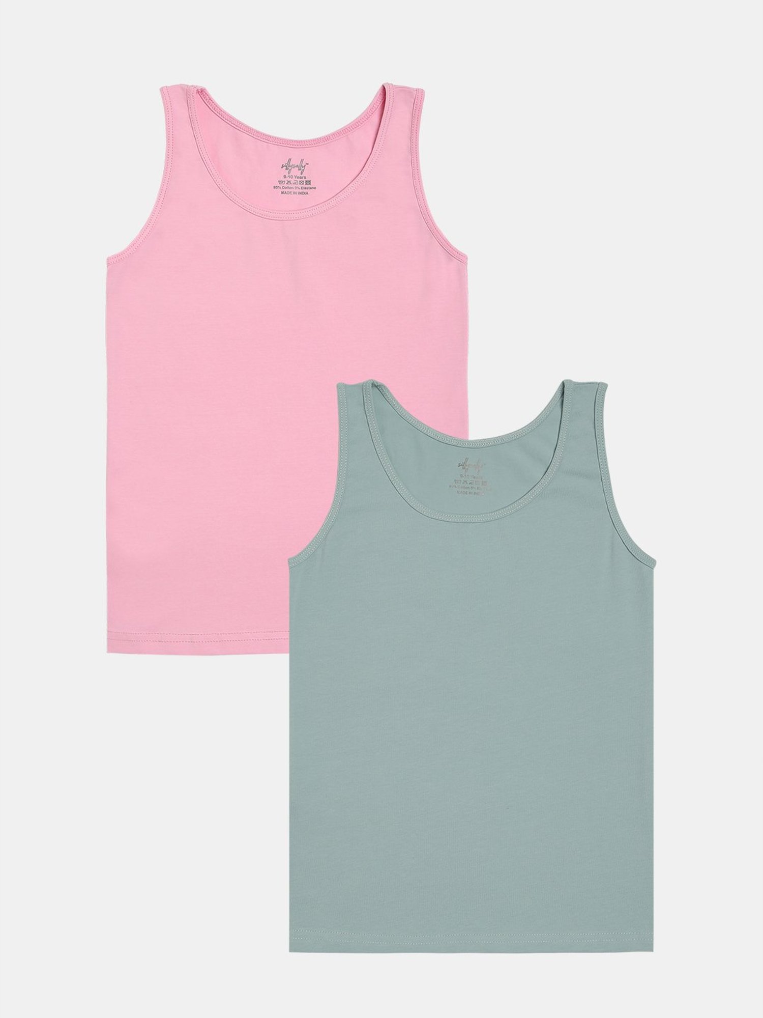 Sillysally Kids Pink & Sage Green Solid Camisole (Pack Of 2)