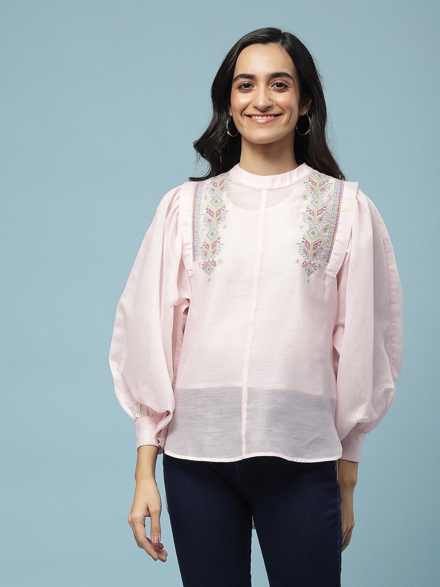 aarke Ritu Kumar Light Pink Embroidered Top With Camisole