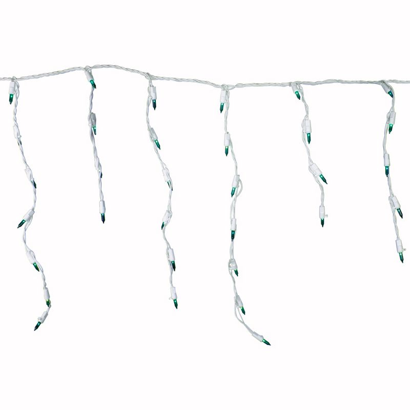 J. Hofert Co Set of 100 Green Everglow Icicle Christmas Lights, 6.6' White Wire