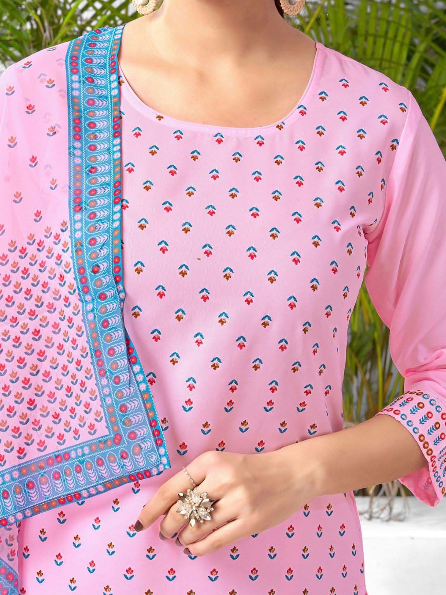 Skylee Pink Printed Kurta Pant Set With Dupatta