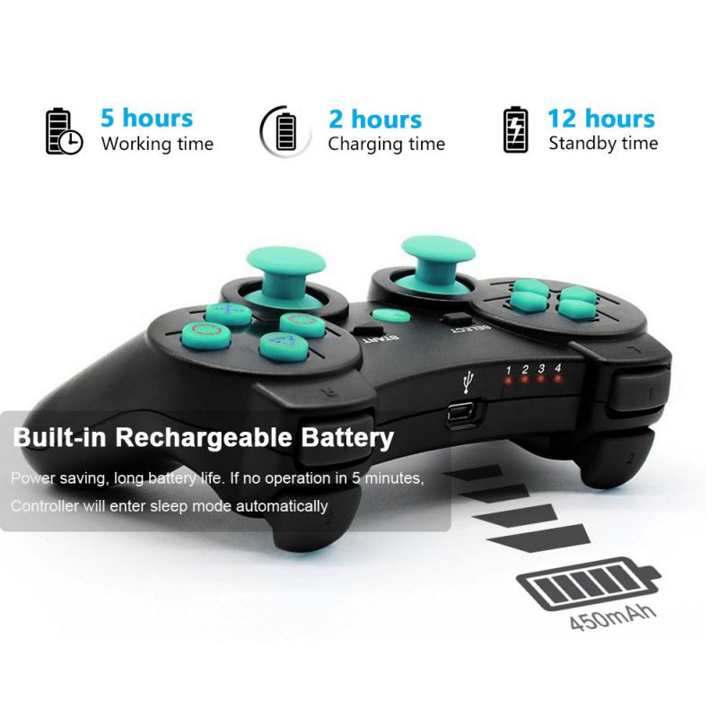 CHENGDAO PS3 Controller 2 Pack Wireless Dual Shock Gamepad for Sony Playstation 3 with Charging Cord (Black + red )