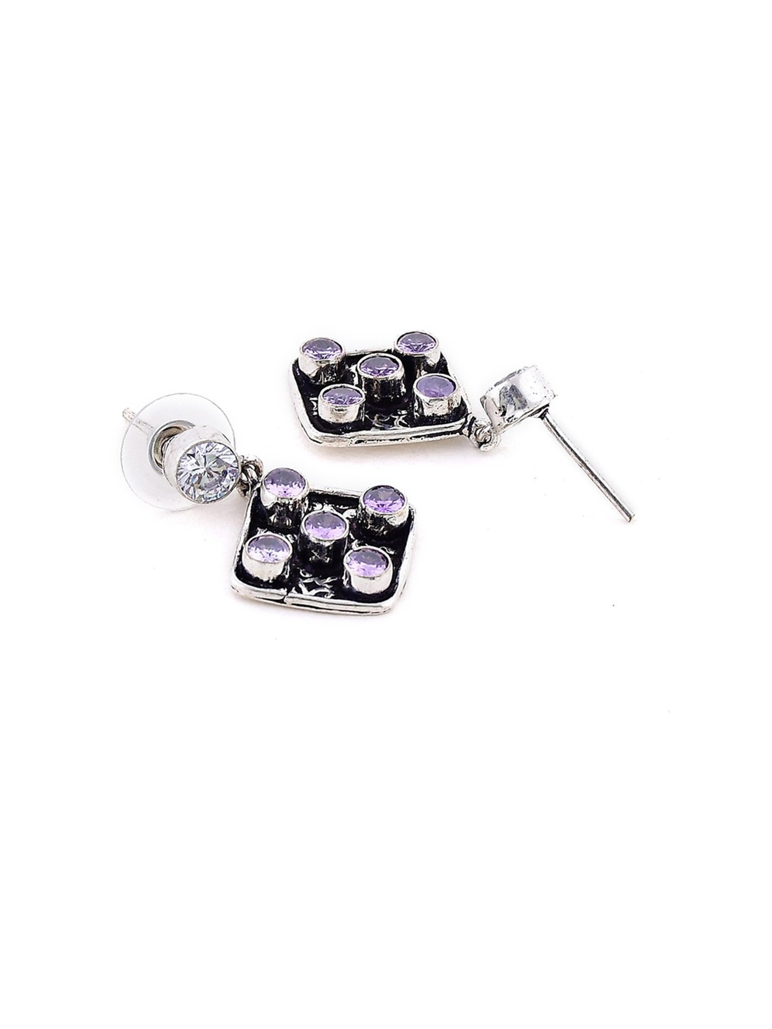 Imli Street Purple Silver Tone Stone-Studded Handcrafted Dangler Earrings