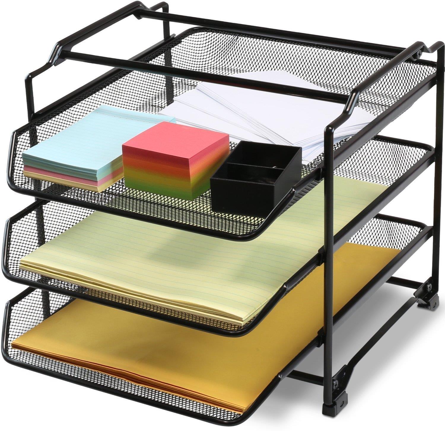 DecoBros STACKABLE 3 Tier Desk Document Letter Tray Organizer, Black