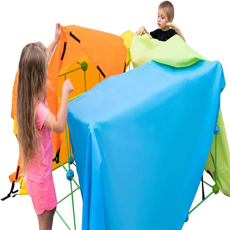 Funphix Glow in the Dark Jumbo Indoor and Outdoor Fort Building Construction Toy Play Kit with Poles, Balls, and 4 Long Sheets, 154 pieces