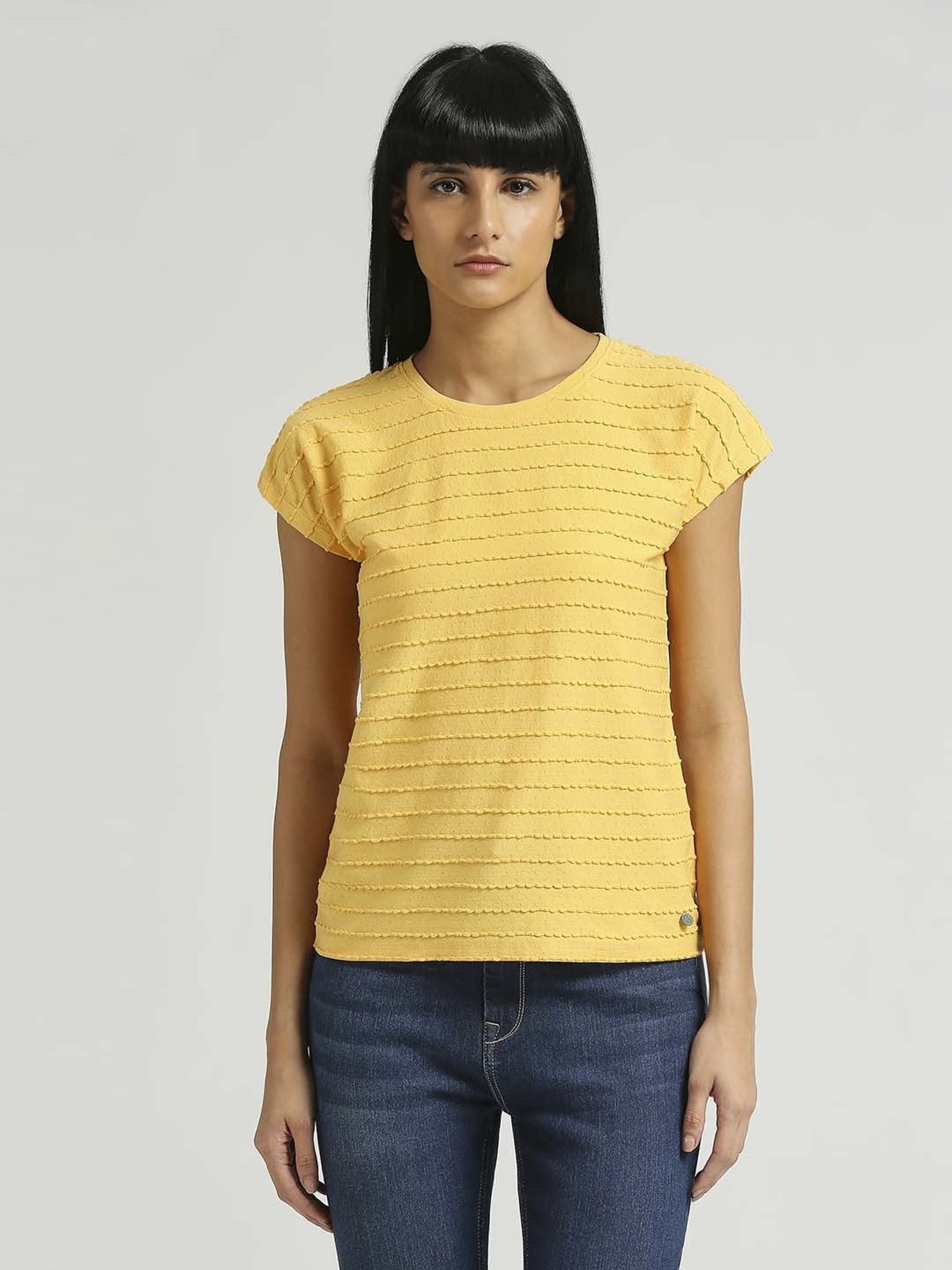 Pepe Jeans Yellow Cotton Striped Top
