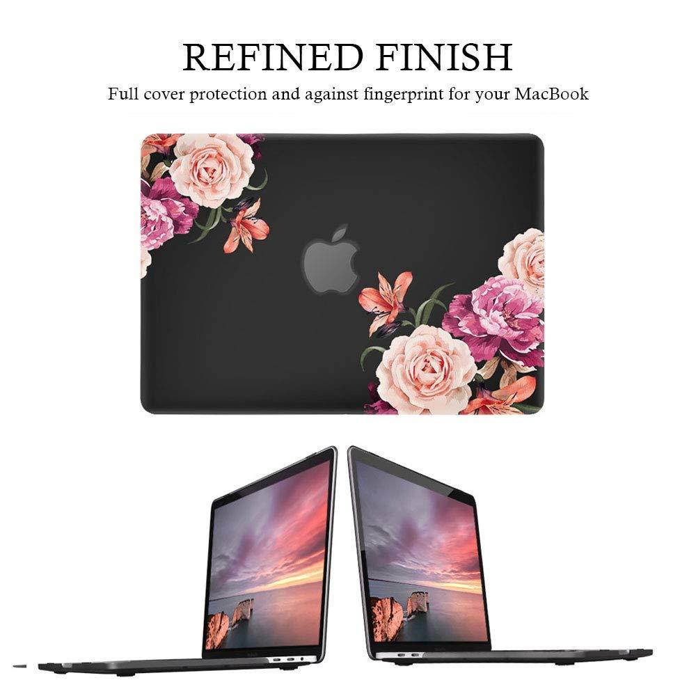 MacBook New Pro 15 Inch Case with Touch Bar 2017&2016 Release Model A1707 Rubberized Hard Shell Case Cover+Keyboard Cover for MacBook Pro 15 with Touch Bar & Touch ID, Peony Flower
