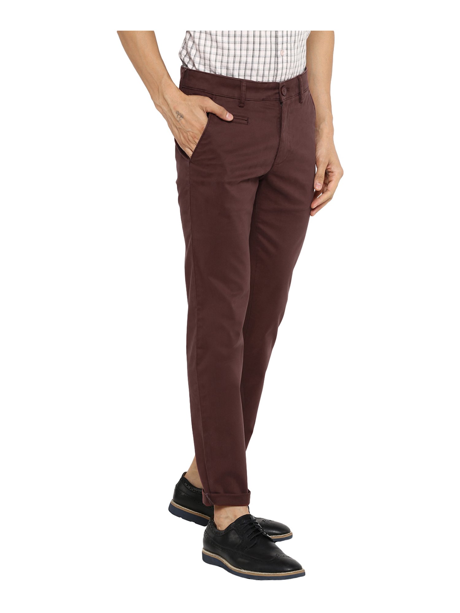Red Chief Maroon Regular Fit Flat Front Trousers