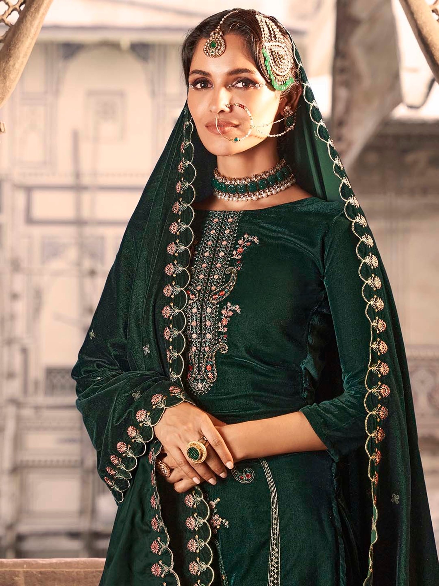 Stylee LIFESTYLE Green Embroidered Unstitiched Dress Material