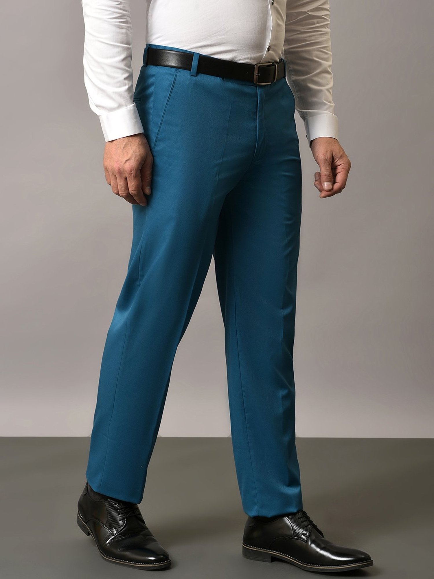 Hangup Teal Regular Fit Flat Front Trousers