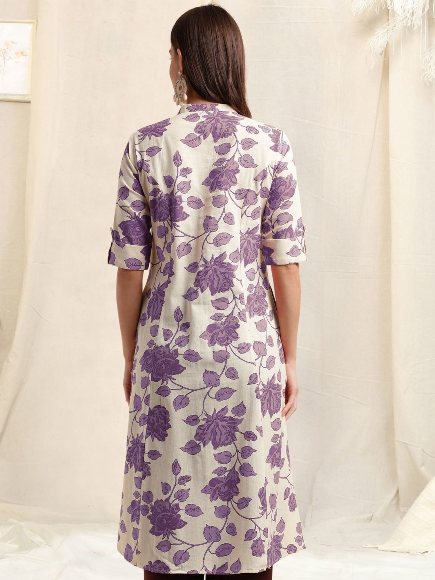 MIRCHI FASHION Beige Cotton Floral Print Straight Kurta