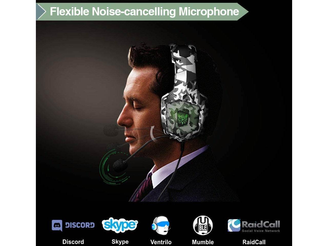 Gaming Headset for PS4, Xbox One, PC Headset w/Surround Sound, Noise Canceling Over Ear Headphones with Mic & LED Light, Compatible with PS5, PS4, Xbox One, Switch, PC, PS3, Mac, Laptop