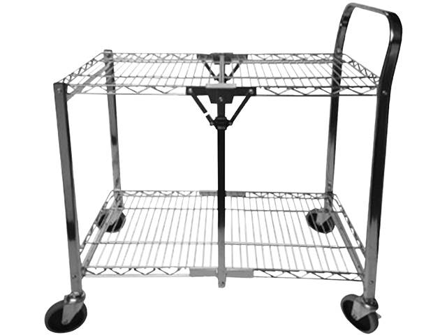 Bostitch BSAC-SM-CHROME Stowaway Folding Carts, 2 Shelves, 29.63w x 37.25d x 18h, Chrome, 250 lb Capacity
