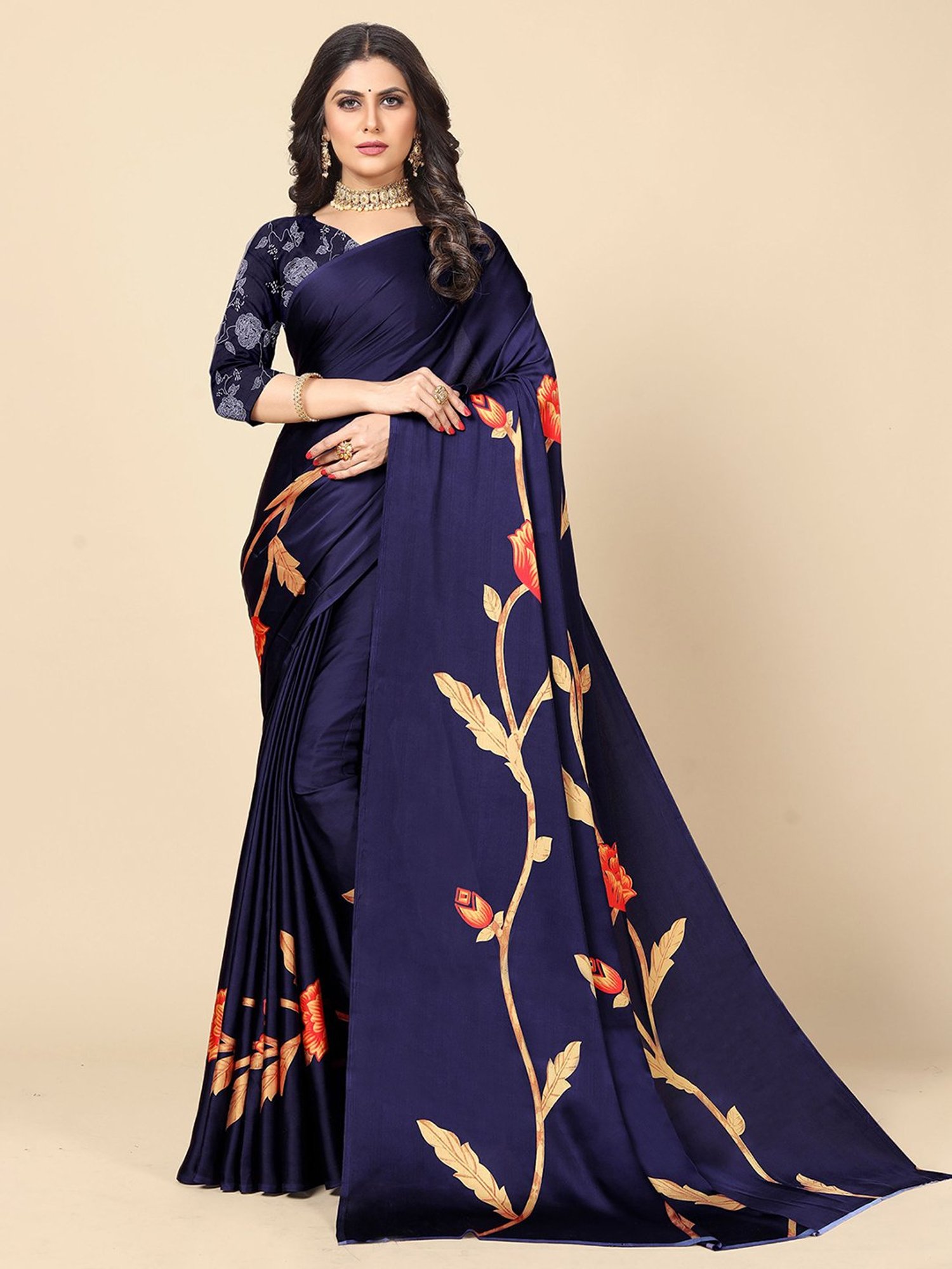 Rangita Blue Printed Saree With Blouse