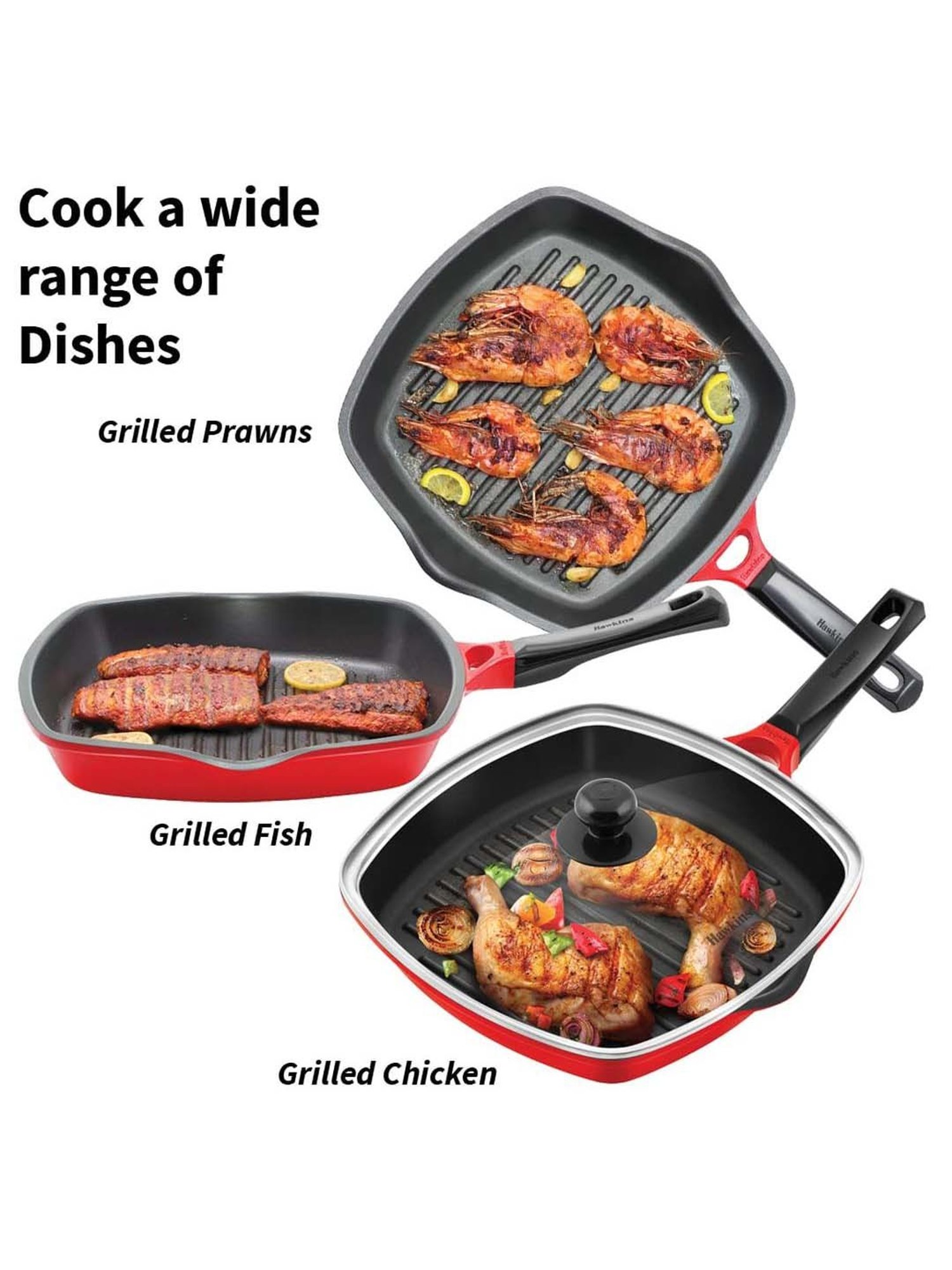 Hawkins Red Ceramic 30 cm Die Cast Grilling Pan (Dcgp30) (1 L)