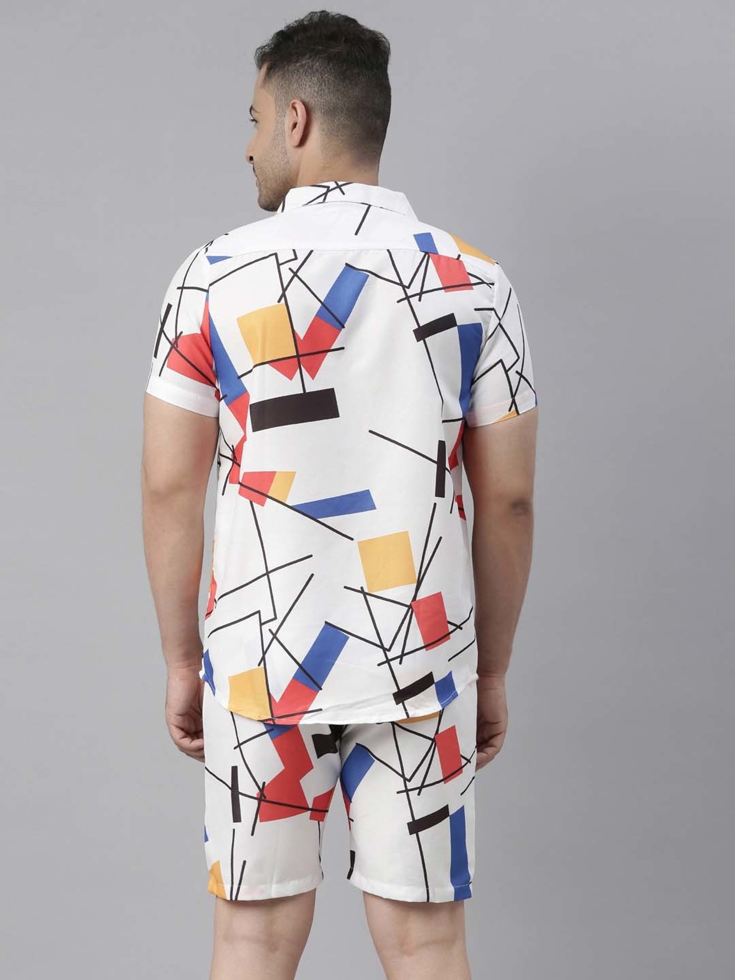 Bushirt White Regular Fit Printed Shirt With Shorts Set