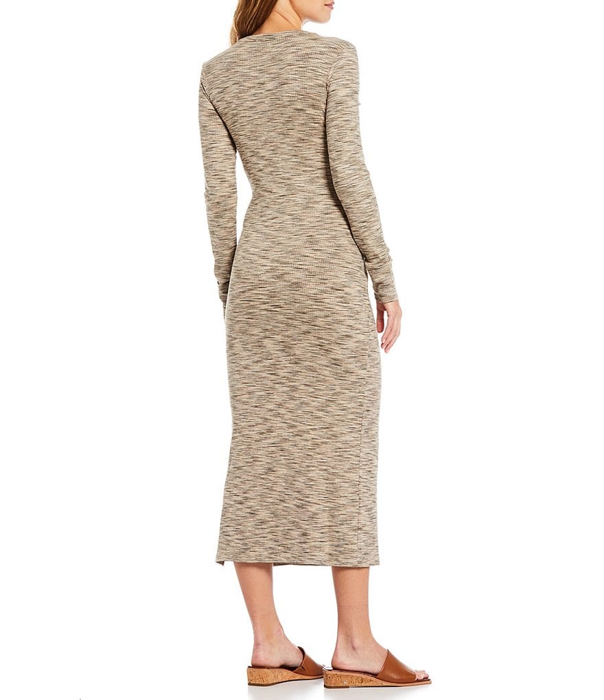 French Connection Space Dye Crew Neck Long Sleeve Midi Sweater Dress