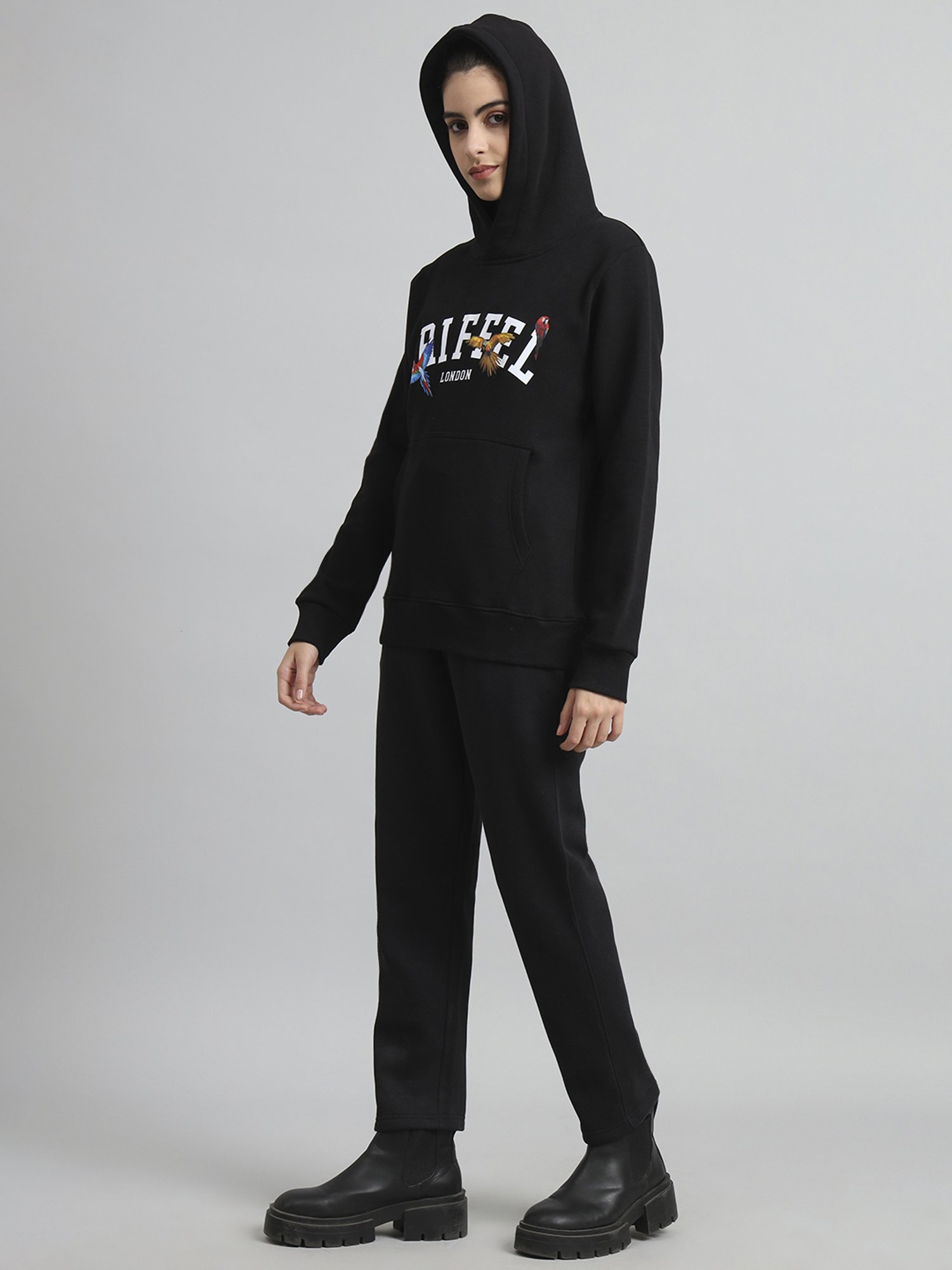 GRIFFEL Black Printed Sweatshirt Track Pants Set