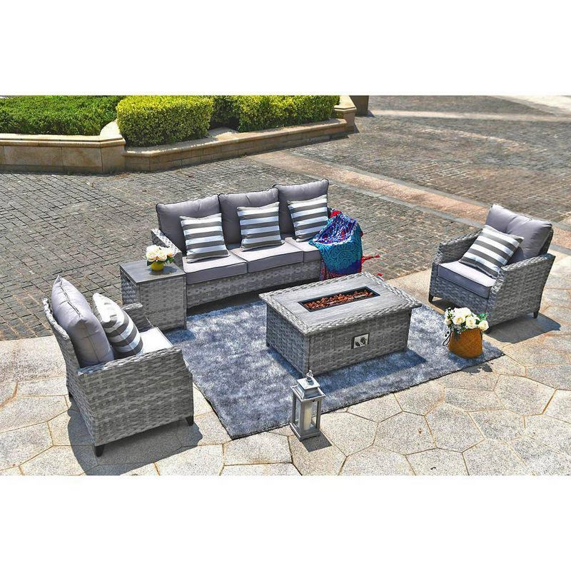 5pc Patio Wicker Conversation Set with Fire Pit - Direct Wicker