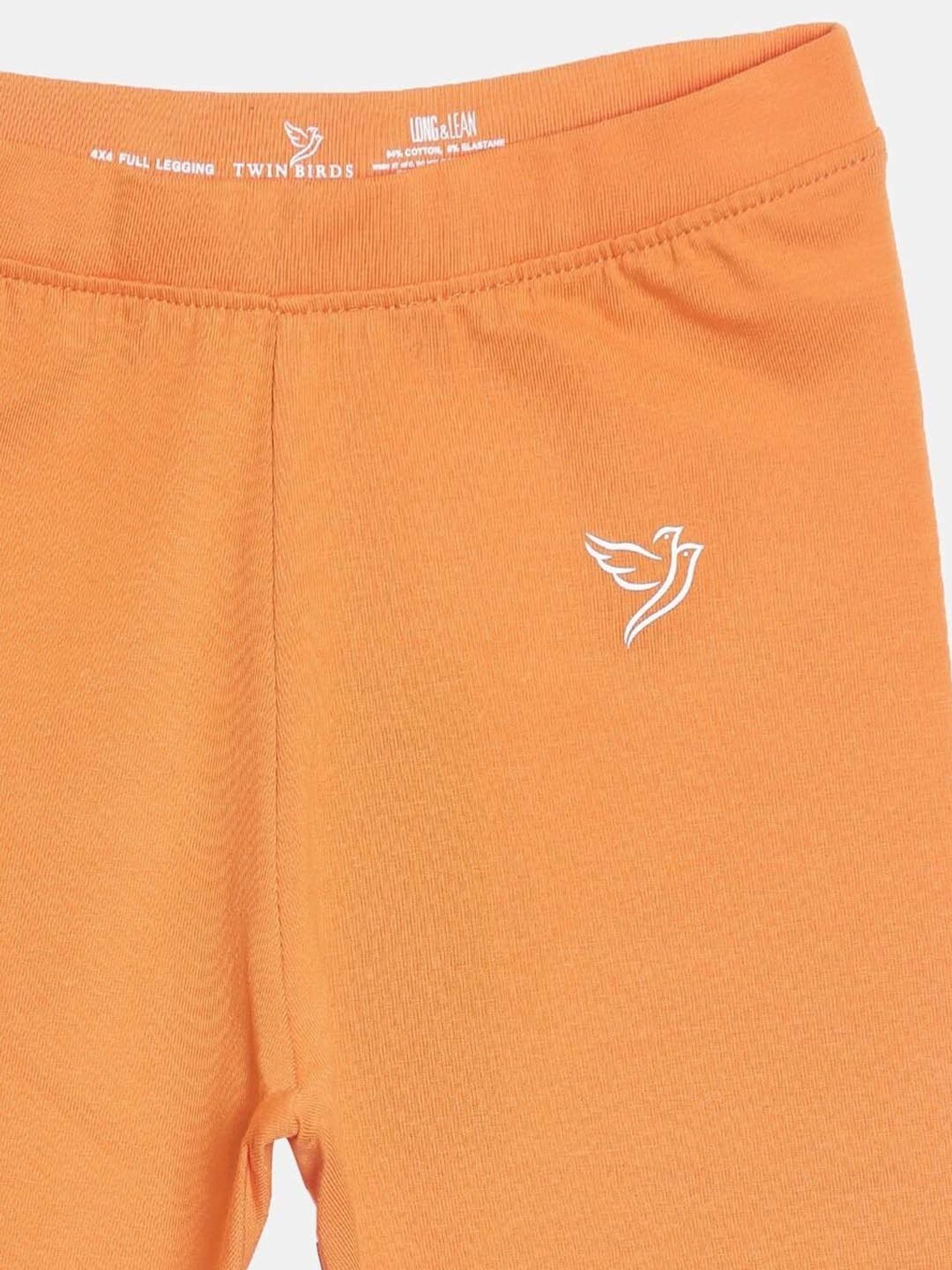 TWIN BIRDS Kids Orange & Beige Cotton Regular Fit Leggings (Pack of 2)