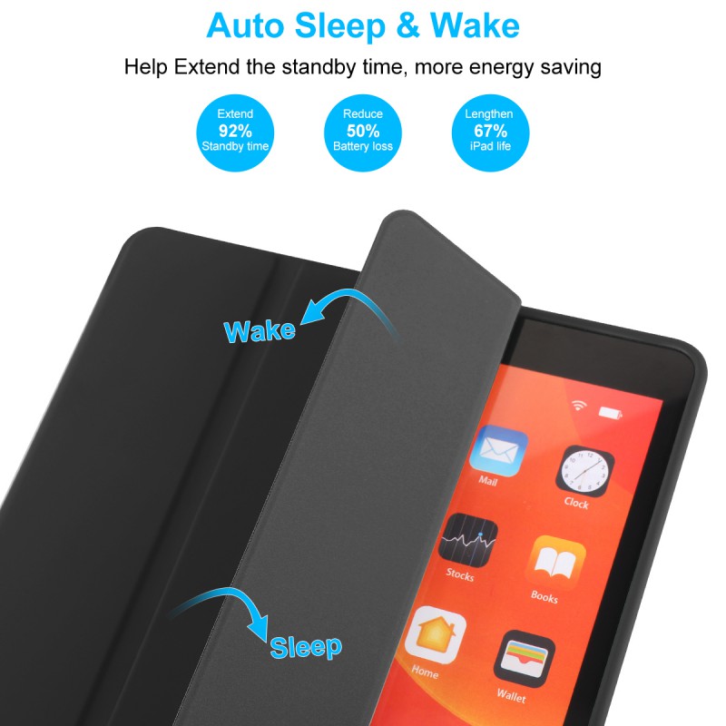 For IPad 10.2 Inch Case, Ultrathin Trifold PU Leather+Soft Silicone Stand Cover With Pencil Holder, Auto Sleep/Wake For IPad 8th 2020 / IPad 7th 2019 10.2 Inch